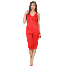 Fasense Women Satin Nightwear Nightsuits Top And Capry Set SR018 E - Red