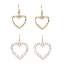 OOMPH Set Of 2 White Pearls Heart Motif Drop Earrings