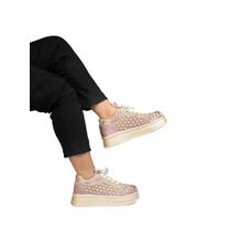 RETTROSE The Evangeline Luxury Pearl Meadow Nude Embellished Trainer