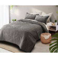 HOSTA HOMES Grey Bedcover with 2 Pillow Covers