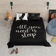 QuirkLoom Black Typography Double Bedsheet with 2 Pillow Covers