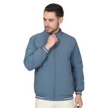 Cantabil Men Solid Sky Blue Casual Reversible Jacket