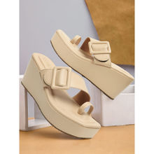 Iconics Womens Beige Color Slip On Solid Comfortable Wedges