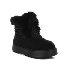 London Rag Women Black Faux Fur Collar Flatform Casual Boots