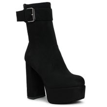 London Rag Black Flared Block Heel Mid-Calf Casual Boots
