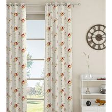 GM Polyester Floral Embroidered Ring Top Door Curtain (4.3 Feet x 7 Feet, Offwhite curtain)