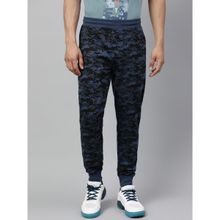 Alcis Mens Dark Denim Navy Blue Camouflage Soft Touch Slim Fit Athleisure Joggers