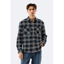 Snitch Double Pocket Plaid Flannel Overshirt - Navy Blue