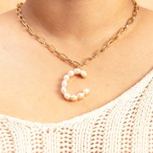 Pipa Bella by Nykaa Fashion Gold Pearl Studded C Initial Chain Necklace