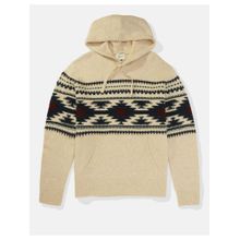 American Eagle Men Beige Super Soft Holiday Printed Sweater Hoodie