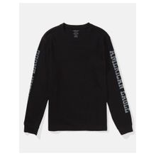 American Eagle Men Black Long-Sleeve Logo Graphic Thermal T-Shirt