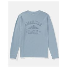 American Eagle Men Blue Long-Sleeve Logo Graphic Thermal T-Shirt