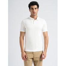 SELECTED HOMME Men Cotton White Solid Collar Neck Polo T-Shirt