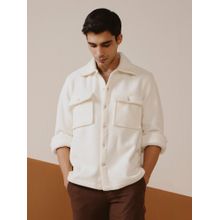 Andamen Men Casual Polyester Fleece Fabric Regular Fit Off White Shirt