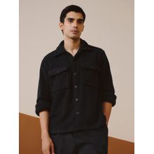 Andamen Men Casual Polyester Fleece Fabric Regular Fit Black Shirt