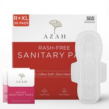 Azah Rash-free Organic Sanitary Pads (Box of 30 Pads : 15 Regular + 15 XL - With disposal bags)