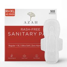 Azah Rash Free Organic Sanitary Pads : Box of 40 Pads (20XL + 20 Regular - Without disposal bags)