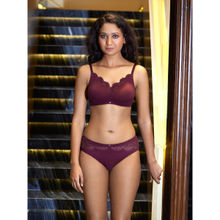 SOIE Non Padded Non-wired Double Layered Cups Lace Bra With Brief - Maroon (Set of 2)