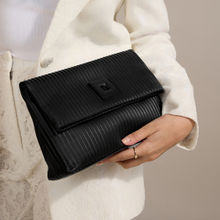 RSVP by Nykaa Fashion Black Stripe Quilted Square Buckle Rectangular Clutch