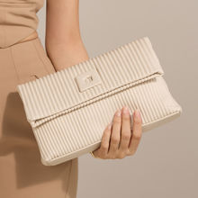 RSVP by Nykaa Fashion White Textured Quilted Square Buckle Rectangular Clutch