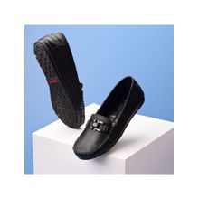 Zoom Shoes Women Black Genuine Leather Slip-On Loafers