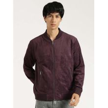 United Colors of Benetton Regular Fit Purple Baseball Collar Solid Suede Jacket