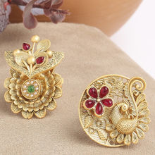 OOMPH Pink Combo of 2 Gold Ethnic Wedding Party-Wear Ring in Matte Antique Gold Plating (8)