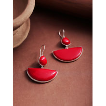 Infuzze Red Silver-Plated Stone-Studded Geometric Drop Earrings
