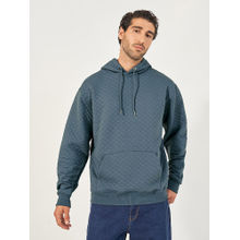 Styli Blue Men Quilted Patterned Relaxed Fit with Kangaroo Pocket Hoodie