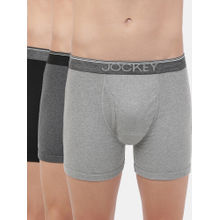 Jockey 8009 Men Cotton Solid Boxer Brief - Black/Charcoal Mel/Grey Mel (Pack of 3)