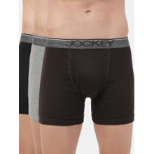 Jockey 8009 Men Cotton Solid Boxer Brief - Black/Grey Mel/Brown (Pack of 3)