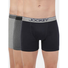 Jockey 8009 Men Cotton Rib Solid Boxer Brief Navy Charcoal and Grey Melange (Pack of 3)