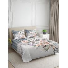 Signature Grey Floral Digital Print Super Soft King Size Bedsheet with 2 Pillow Covers