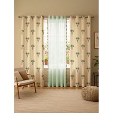 Urban Space Lagoon Green & Mint Green Pom Pom Cotton & Sheer Curtains (Pack of 3)