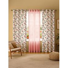 Urban Space Passion & Salmon Pink Pom Pom Cotton & Sheer Curtains (Pack of 3)