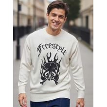 Bewakoof Men's Beige & Black Graphic Printed Super Loose Fit Sweater