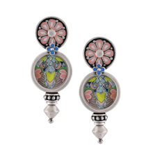 Tribe Amrapali Hand Painted Chandrika Pink Enamel Coin Earrings