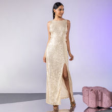 Twenty Dresses by Nykaa Fashion Gold Sequin Slit Gown