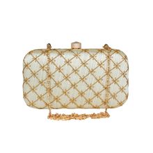 Anekaant Off-White & Gold Tulle Embroidered & Embellished Faux Silk Clutch