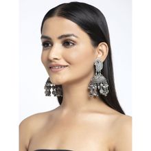 Moedbuille Mirror Studded Paisley Design Oxidised Silver Plated Handcrafted Tasselled Jhumkas