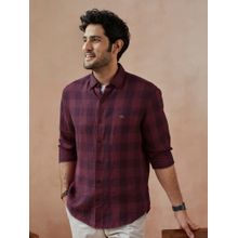 Andamen Purple Burgundy Grid Linen Regular Fit Casual Shirt