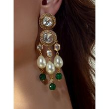 Joules By Radhika Green Jades & Pearls Dangler Earrings