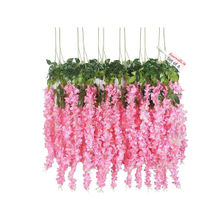 Fourwalls Artificial Beautiful Hanging Orchid Flower Vine (Set of 6, 105 cm Tall, Dark-Pink)