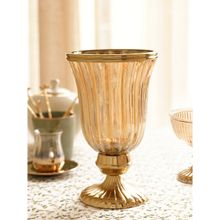 Pure Home + Living Gold Ribbed Hurricane with Short Stand - Small