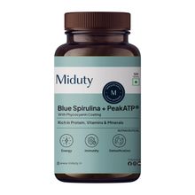 Miduty Blue Spirulina + Peak ATP, Phycocyanin Coating, Superfood Antioxidant, Detox - 120 Tablet
