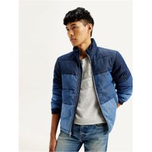 Levi's Mens Colorblock Blue High Neck Puffer Jacket