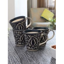 MIAH Decor Handpainted Mughal Design Ceramic Milk Mug - Eco Friendly Drinkware -set Of 4