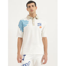United Colors of Benetton White Cotton Blend Printed Polo T-Shirt