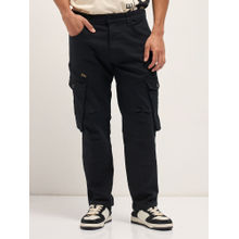 THE BEAR HOUSE Men's Straight Fit Black Cotton Cargo