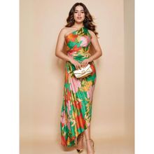 WomanLikeU Multi-Colored Floral Printed Pleated A-Line Dress